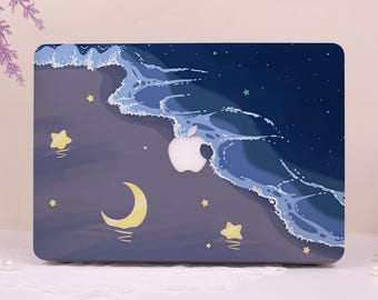 Sea Moon Stars Matte Hard Plastic Case for 2025 2026 Macbook Air 13/15,New Pro 14/16,Neo A18,M4/M5,Ret 13/15,Protective Apple Laptop Cover