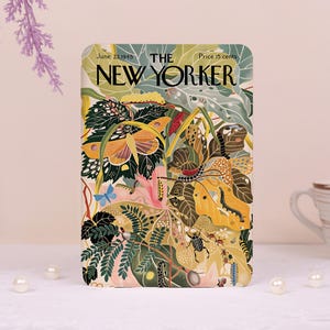 May include: A rectangular decorative item featuring a colorful illustration of insects and foliage. The cover art is from the June 23, 1945, issue of The New Yorker magazine. The design includes butterflies, beetles, and caterpillars in shades of yellow, green, and brown.