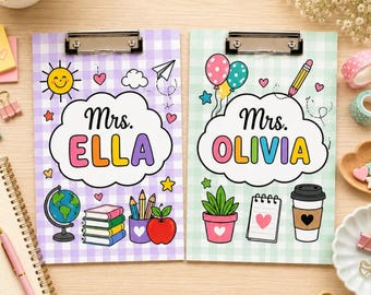Custom Teacher Clipboard with Pencil Pattern and Name, Unique Teacher Appreciation Gift, Personalized Classroom Accessory, Teacher Thank You
