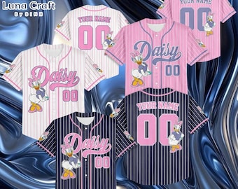 Custom Name and Number Daisy Duck Baseball Jersey, Disney Daisy Duck Jersey Shirt, Disney Birthday Gift, Disney Baseball Fan Lover Gift