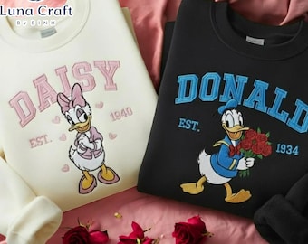 Embroidered Donald & Daisy Valentine Sweatshirt, Disney Couple Sweatshirt, Couple Matching Shirt, Disney Valentine Shirt, Gift for Couples