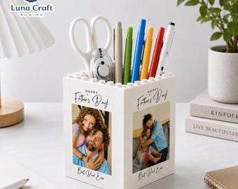 Portalápices personalizado con foto, regalo del Día del Padre, organizador de bolígrafos de escritorio personalizado, regalo para recordar a papá, decoración de recuerdo para la oficina