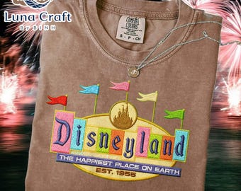 Embroidered Disneyland Est 1955 Comfort Colors T-Shirt, Vintage Disneyland Embroidery Tee, Retro Disney 1955 Shirt, Disneyland Embroidered