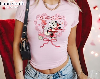 Coquette bow Disney Mickey Minnie Valentine Baby tee, Disney couple WDW Disneyland sweethearts nite Croptop Baby Tee womens T-shirt