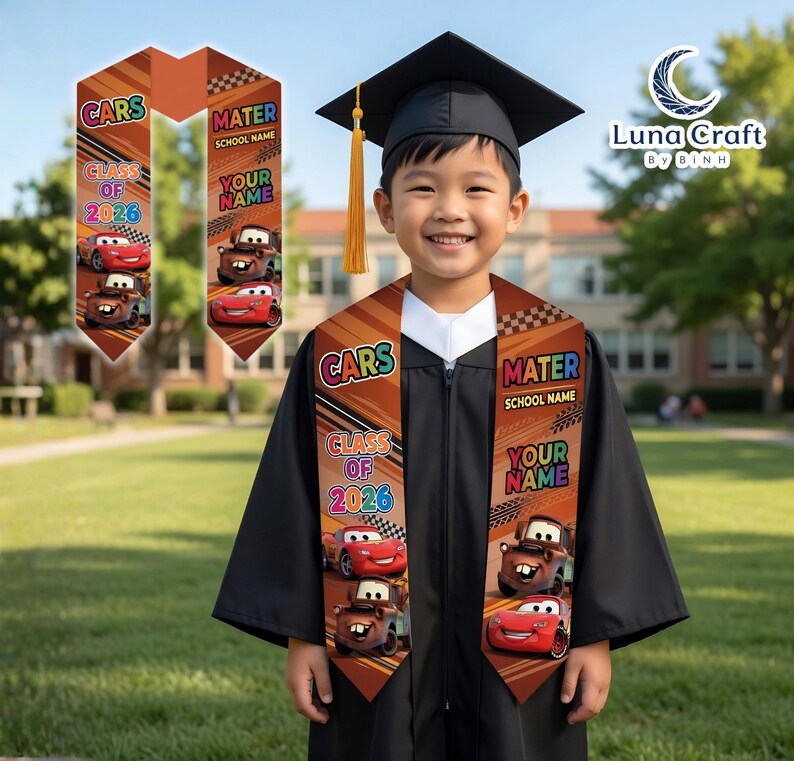 Cars Graduation Lay Custom Cars Graduation Stole for Kids, Lightning Mcqueen Mater Doc ...