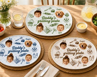 Plato para barbacoa personalizado para papá con foto, regalo para el primer Día del Padre, plato de barbacoa personalizado con carita de bebé, regalo del Día del Padre para papá de parte de los niños.
