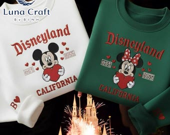 Embroidered Vintage Disneyland California est 1955 Sweatshirt, Mickey Minnie Couple Shirt, Disney Valentine Sweatshirt, Couple Disney Shirts
