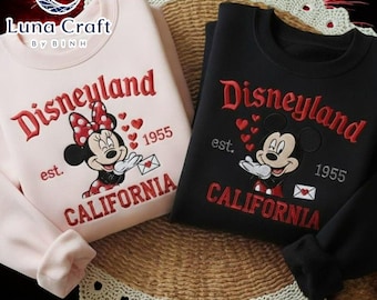 Embroidered Vintage Disneyland est 1955 Sweatshirt, Disney Valentine Sweatshirt, Couple Disney Shirts, Disneyland Couple Sweatshirt
