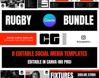 Rugby Canva Template Bundle - 8 Editable Social Media Templates