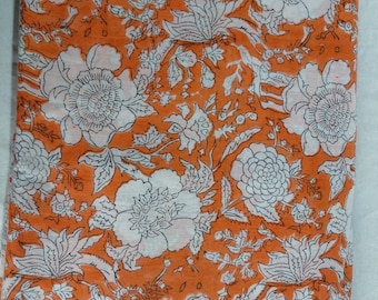 Hand Block Printed Cotton Fabric by the Yard | 100% Soft Indian Block Print Fabric | Floral Craft Sewing Fabric | Handmade Textile