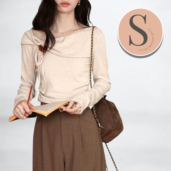 Women’s Asymmetrical Long Sleeve Top – Casual Pullover Slim Fit Outerwear