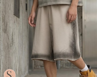 Shorts holgados cortos / Diseño con cordón ajustable y efecto lavado / Para uso diario / Estilo streetwear minimalista