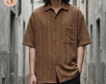 Retro Pattern Shirt | Loose Short Sleeve Button Up | Daily Wear | Vintage Japanese Style