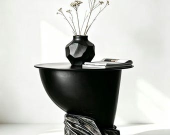 Mesita auxiliar negra estilo wabi-sabi, mesita de noche geométrica, complemento ideal para el sofá del dormitorio o la sala de estar, hecha a mano, un regalo perfecto para familiares y amigos.
