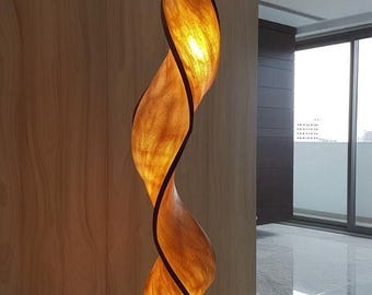 Modern Spiral Floor Lamp, Sculptural LED Standing Light, Handmade Wooden Floor Lamp, Contemporary Home Decor, Luxury Ambient Lighting