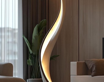 Modern Curved Floor Lamp, Minimalist LED Standing Light, Sculptural Contemporary Lighting, Luxury Living Room Decor,