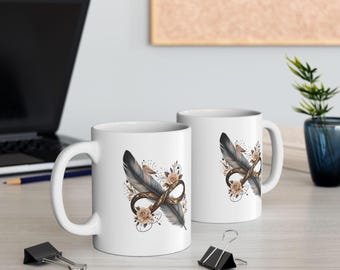 Boho Feather Wreath Mug | Ceramic Coffee Mug