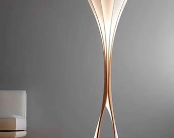 Modern Wooden Floor Lamp, Scandinavian Standing Light, Sculptural LED Floor Lamp, Minimalist Living Room Lighting,
