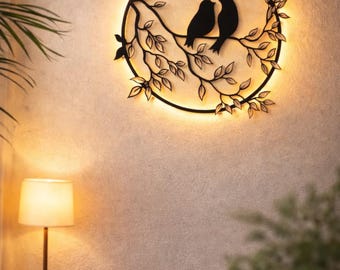 Bird Wall Lamp, Metal Bird Wall Light, LED Decorative Wall Sconce, Modern Nature Wall Decor, Romantic Love Birds Lamp, Bedroom Living Room