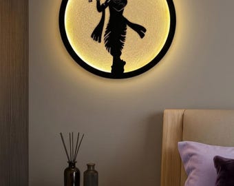 Krishna LED Wall Art Light, Hindu Spiritual Wall Decor, Modern Krishna Wall Lamp, Backlit Mandala Light, Bedroom Living Room Decor,