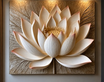 3D Lotus Flower Wall Art, Digital Download, Luxury Floral Wall Decor, Modern Zen Artwork, Large Botanical Wall Print, Spa Living Room Decor