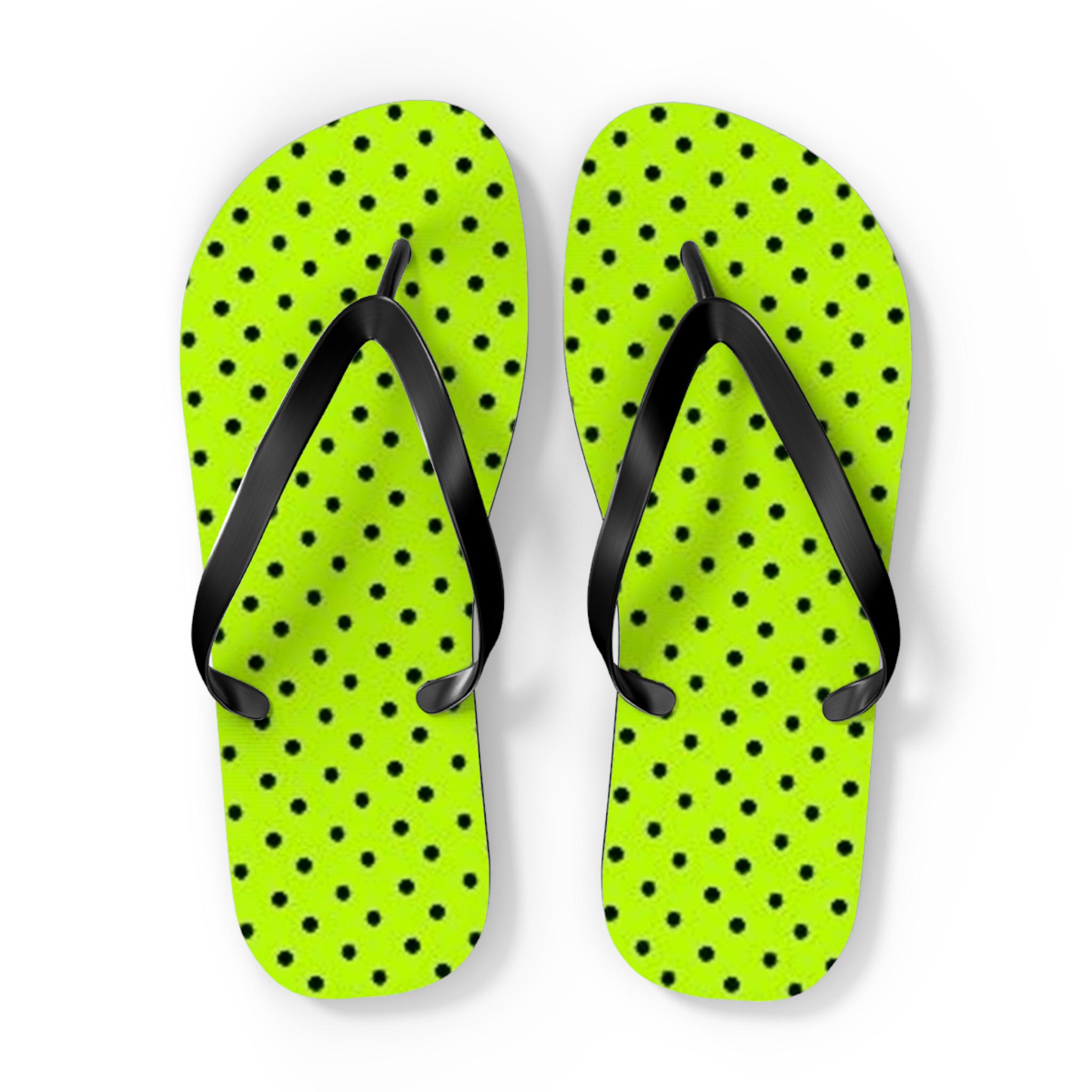 Neon Green Polka Dot Flip Flops | Black Dot Beach Sandals - Etsy
