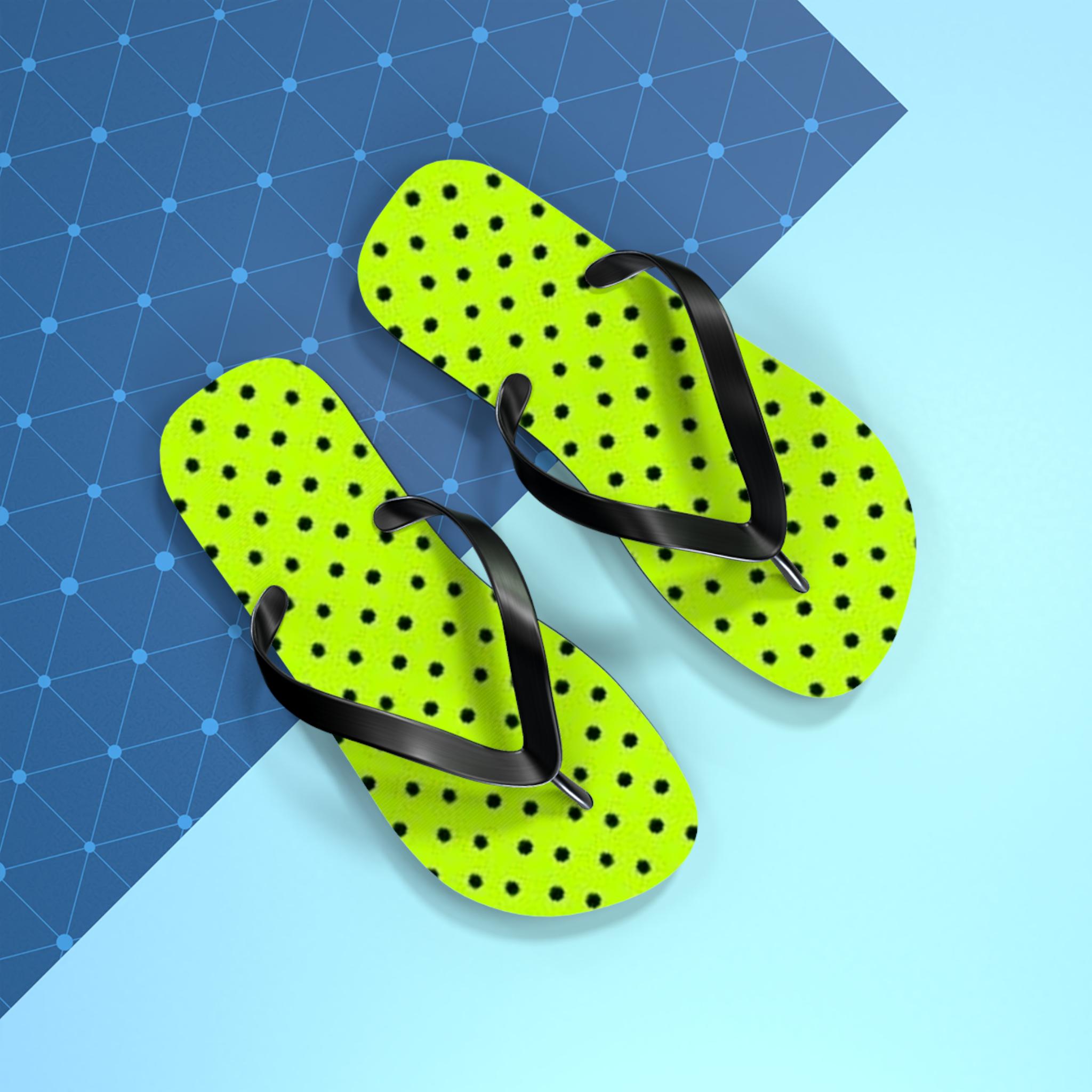 Neon Green Polka Dot Flip Flops | Black Dot Beach Sandals - Etsy