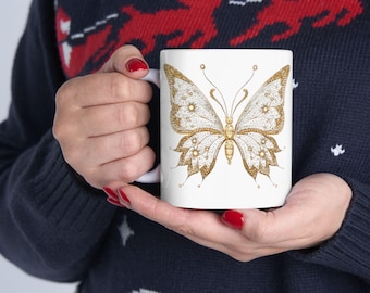 Gold Floral Butterfly Mug | Ceramic Coffee Cup