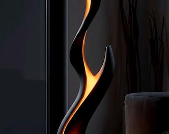 Modern Flame Floor Lamp, Sculptural LED Standing Light, Black Contemporary Floor Lamp, Luxury Ambient Lighting, Artistic Living