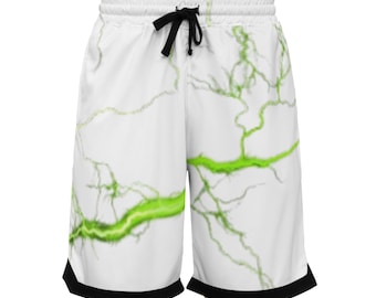 Green Neon Lightning Basketball Shorts