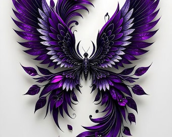 Purple Phoenix Butterfly PNG | Fantasy Gothic Butterfly Art | Mystic Purple Wings Digital Download | Printable Wall Art | Tattoo Design
