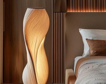 Modern Twisted Floor Lamp, Sculptural Wooden Standing Lamp, Ambient Bedroom Lighting, Contemporary Home Decor, Artistic Floor Light