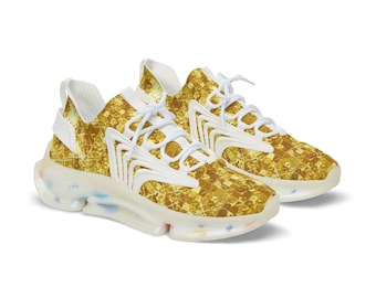 Gold Glitter Texture Sneakers | Mesh Athletic Shoes