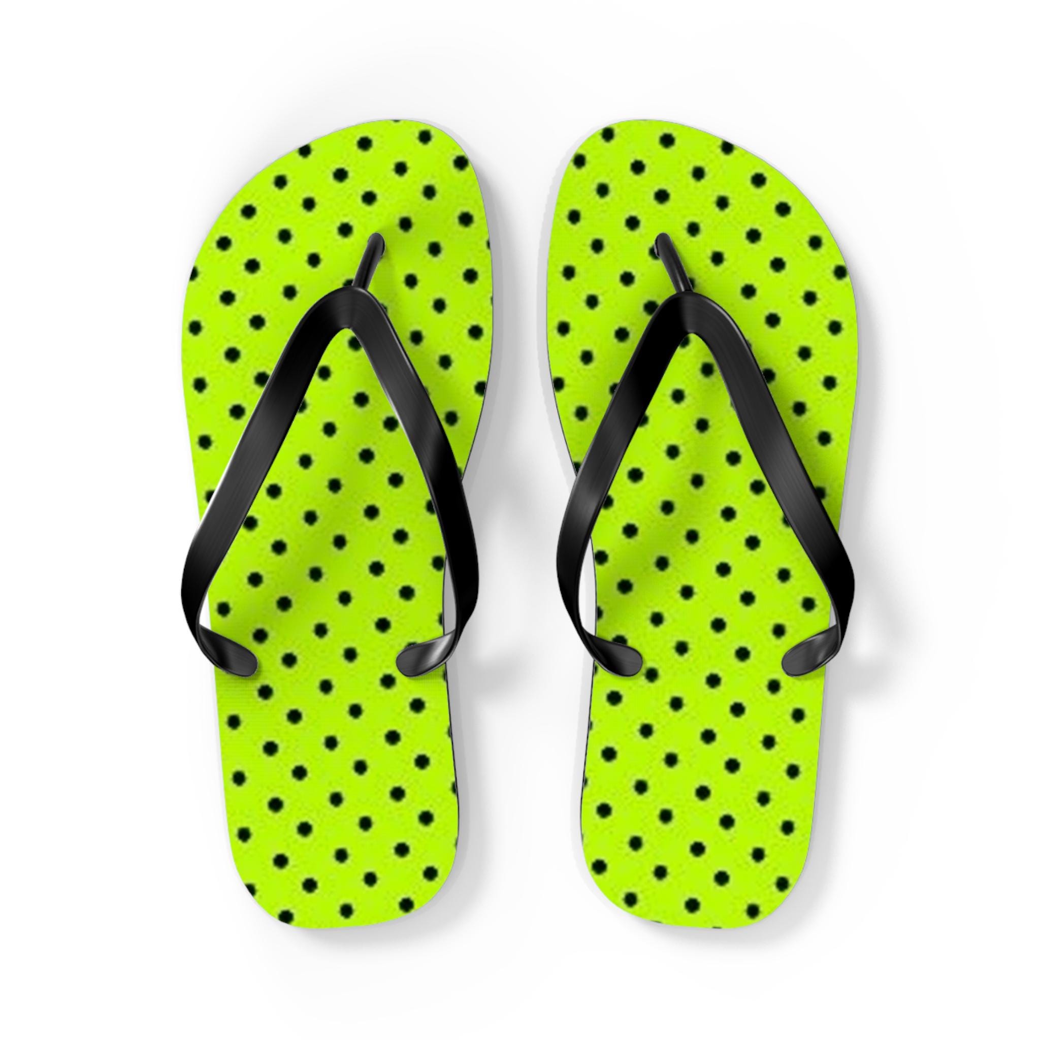 Neon Green Polka Dot Flip Flops | Black Dot Beach Sandals - Etsy