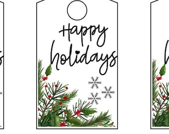 Festive Gift Tags | 5-pages A4 pdf | 9 tags per page | instant download | happy holidays