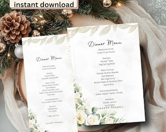 Floral Indian Wedding Menu Template | Editable Vegetarian Dinner (PDF)