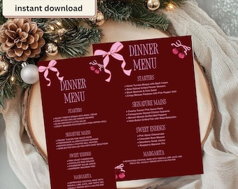 Burgundy Blush Dinner Menu Template, Elegant Printable (Editable PDF)
