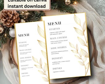 Luxury gold floral menu | wedding invitation | editable dinner invite