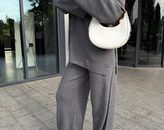 Conjunto de punto para mujer: jersey extragrande, pantalón de pierna ancha.