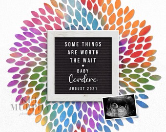 Rainbow Baby Digital Pregnancy Announcement, Some Things Are Worth the Wait, After Every Storm Comes a Rainbow Mandala Flower, Quarantine