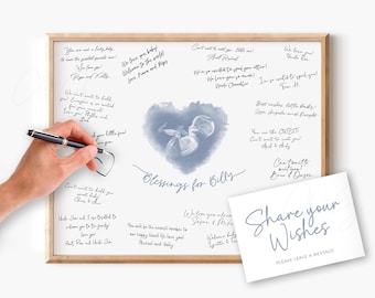Baby Shower Guestbook Poster Print, Custom Watercolor Heart Ultrasound Keepsake Print, Guest Book Sign for Shower, Sonogram Signatures Decor