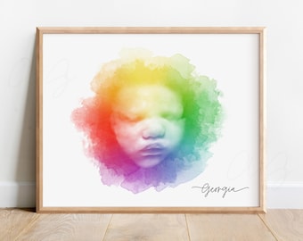 Regenbogen Baby Ultraschall Kunst, Aquarell Sonogramm Druck, personalisierte Dusche Geschenke, benutzerdefinierte Sonographie Kunst, Regenbogen Schwangerschaft Geschenk Fehlgeburt