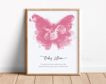 Art échographique pour décès de nourrisson, aquarelle papillon, commémoration du décès d'un bébé, cadeau de fausse couche, conscience mort-né de mortinaissance, cadeau ange pour bébé