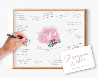 Baby Shower Guestbook Poster Print, Custom Watercolor Floral Ultrasound Keepsake Print, Guest Book Sign for Shower Sonogram Signatures Decor