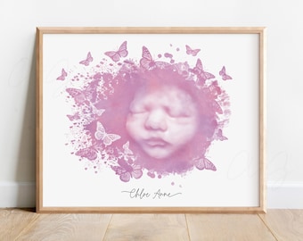 Arte de ultrasonido 3D, recuerdo de pérdida infantil, mariposa en acuarela, memorial de bebé, regalo de aborto espontáneo, muerte fetal, concienciación sobre la muerte fetal, pérdida de ángel
