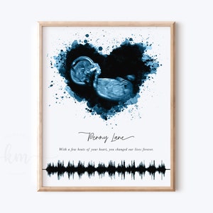 Ultrasound Baby Heartbeat Soundwave Art, Custom Baby Keepsake, Heart Watercolor Sonogram Print, Personalized Baby Shower Gifts, Sound Wave