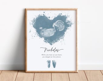 Custom Baby Loss Gift, Watercolor Ultrasound Art, Pregnancy Loss Gift, Memorial Gift, Stillborn Bereavement Gift, Newborn Footprints Art