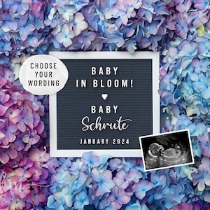 Flowers Pregnancy Announcement Digital, Purple Blue Hydrangeas, Baby Reveal, Custom Floral Social Media Idea Instagram, Baby in Bloom