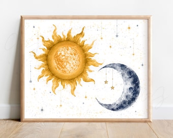 Sun and Moon Watercolor Embryo Art, Celestial Baby Keepsake Print, Custom Baby Shower Gifts, New Mom Gift, Pregnancy Present, IVF New Mom