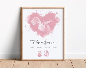 Custom Baby Loss Gift, Watercolor Ultrasound Art, Pregnancy Loss Gift, Memorial Gift, Stillborn Bereavement Gift, Newborn Handprints Art